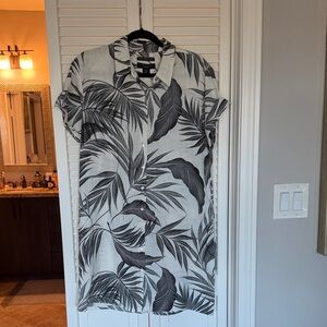 Black and White Leaf Print Shirt Dress